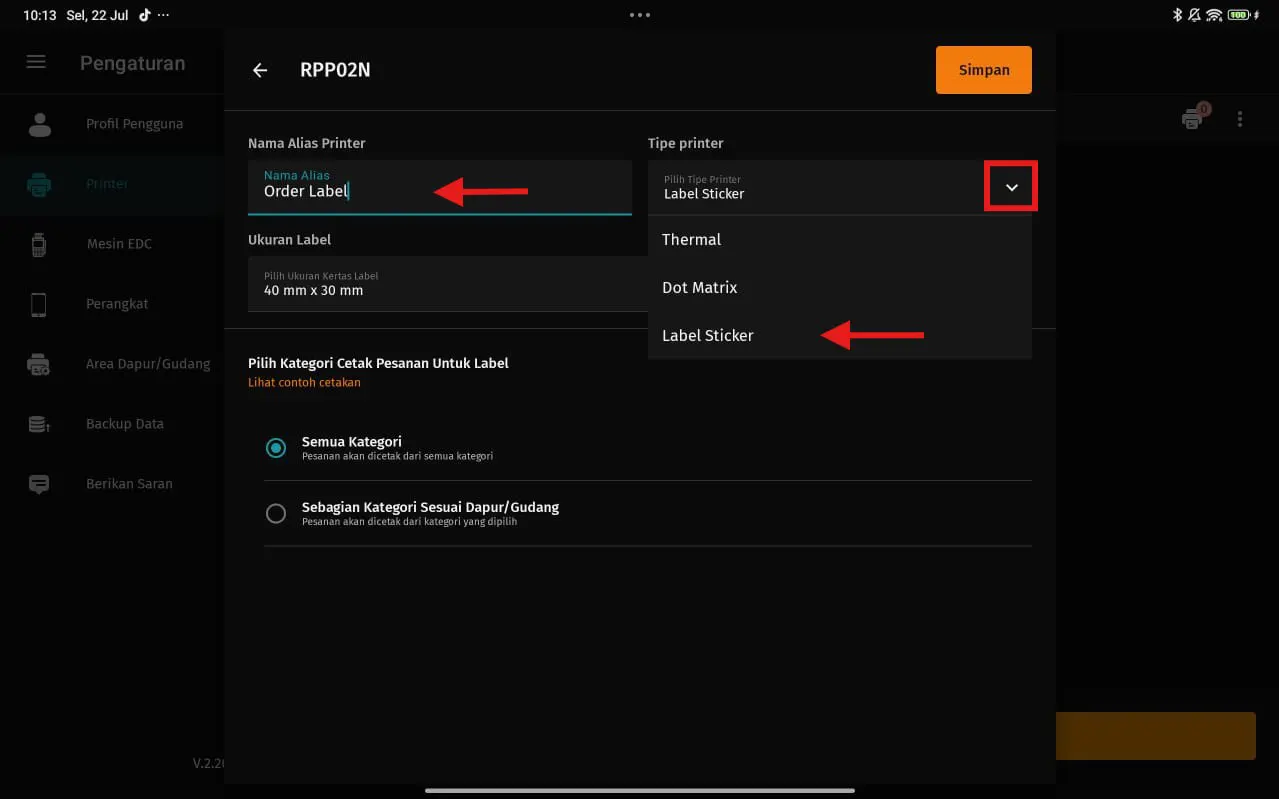 mengatur printer label